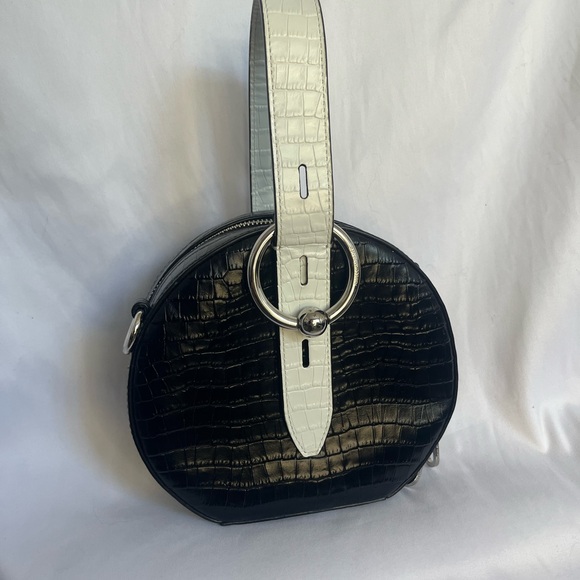 Rebecca Minkoff Black and White Croc-Embossed Circle Bag - Picture 3 of 5